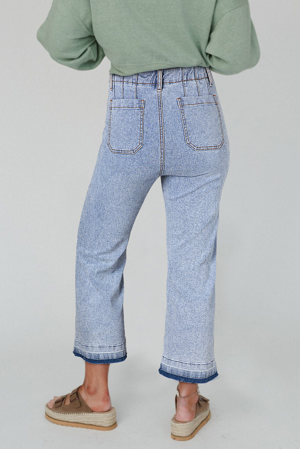 Acid Wash Contrast Edge Pocketed Cropped Jeans