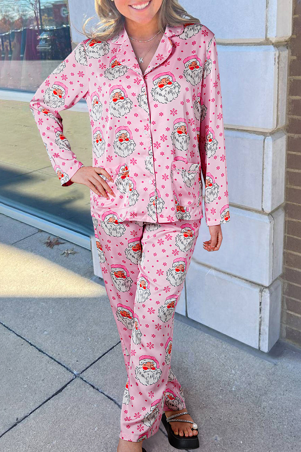 Santa Claus Snowflake Long Sleeve Shirt Christmas Pajama Set