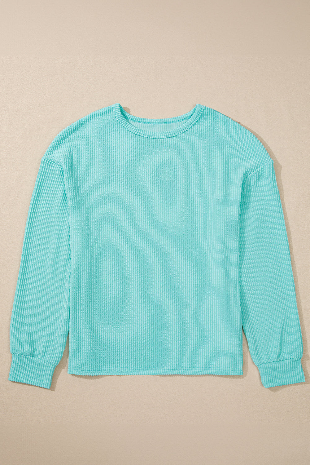 Solid Color Corded Knit Round Neck Top