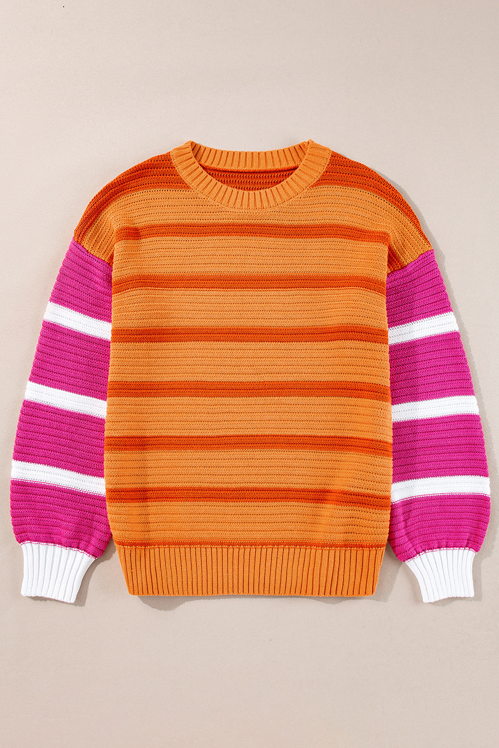 Stripe Colorblock Crew Neck Drop Shoulder Loose Sweater