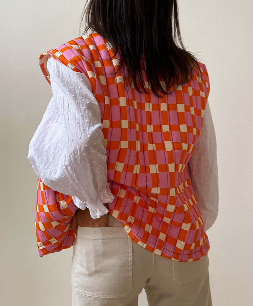 Floral Print Quilted Puffer Open Front Vest