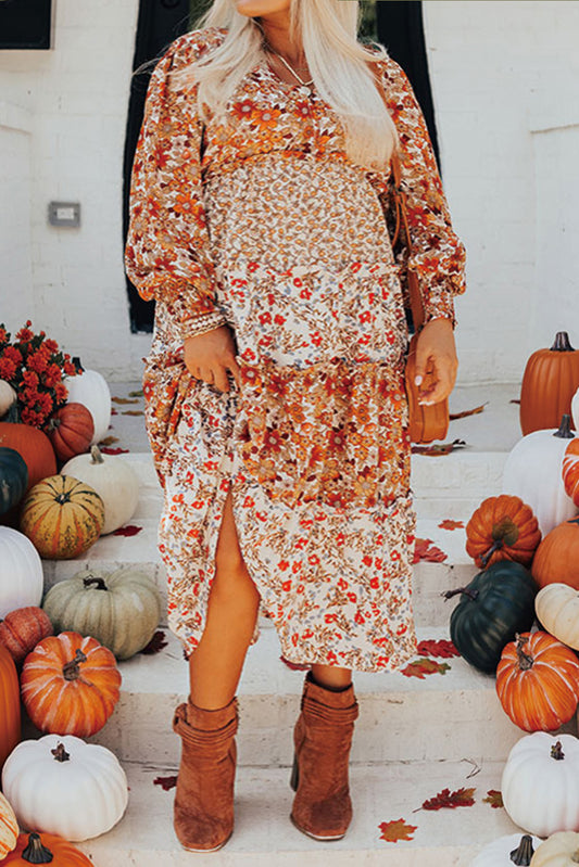 Plus Size Floral Tiered Ruffle Maxi Dress