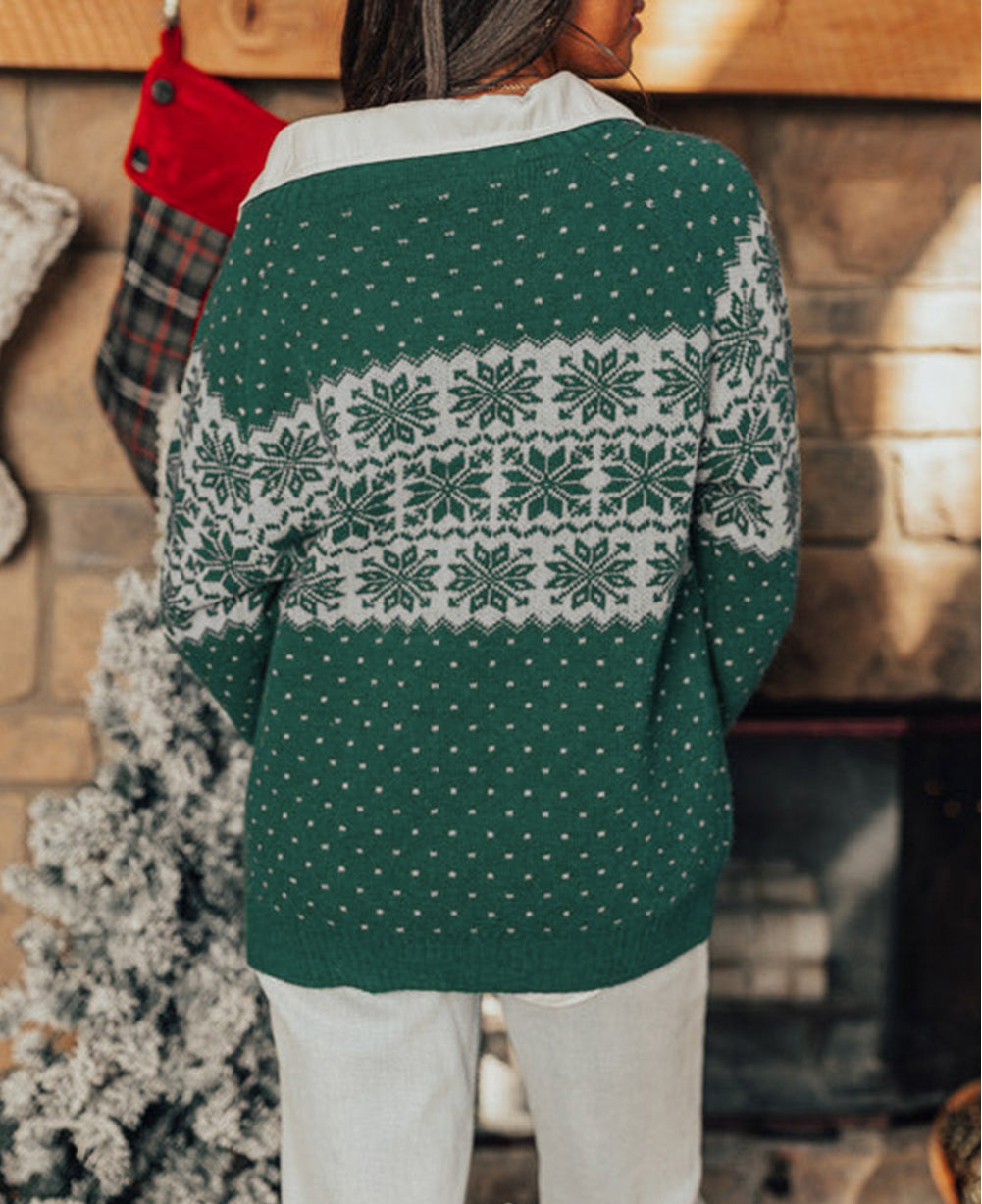 Christmas Snowflake Pattern Drop Shoulder Plus Size Sweater