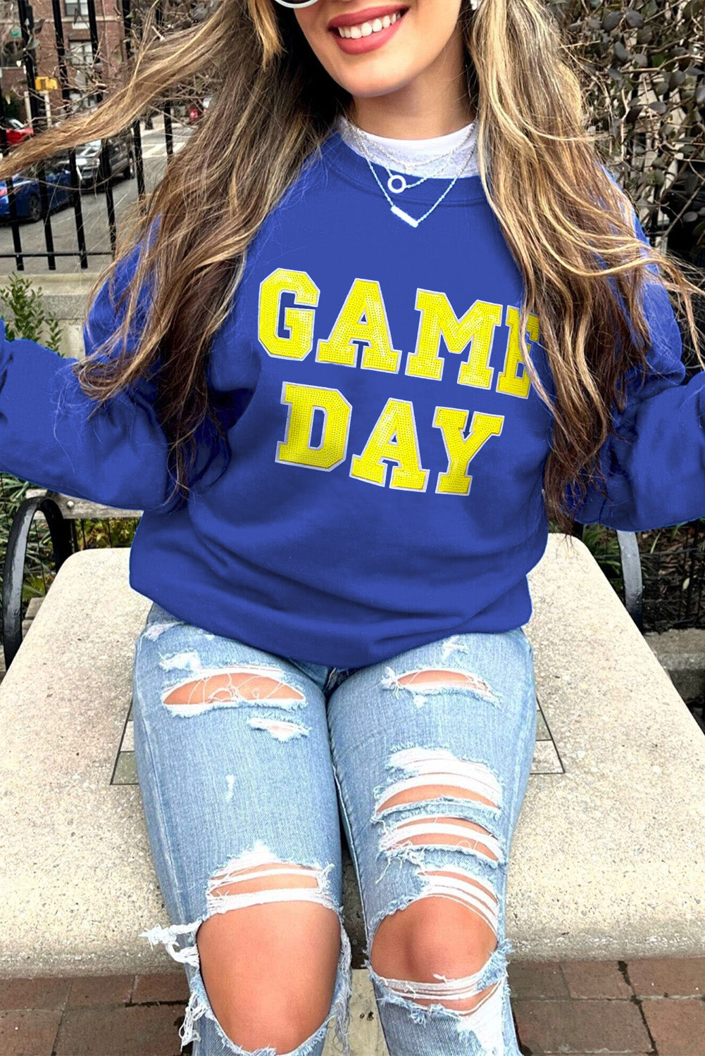 Game Day Crew Neck Graphic Pullover Sweatshirt