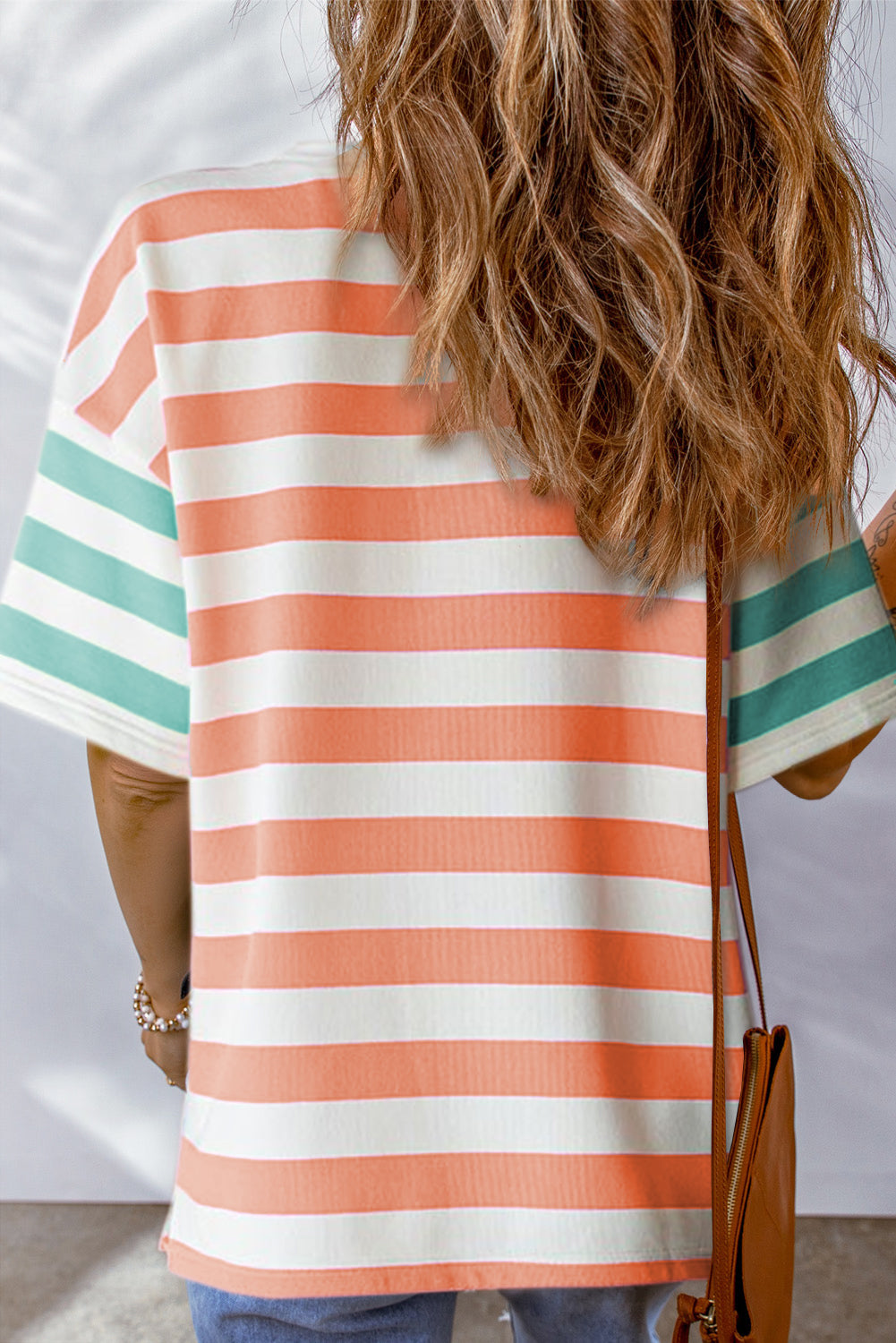 Stripe Contrast Patch Pocket Drop Sleeve T Shirt