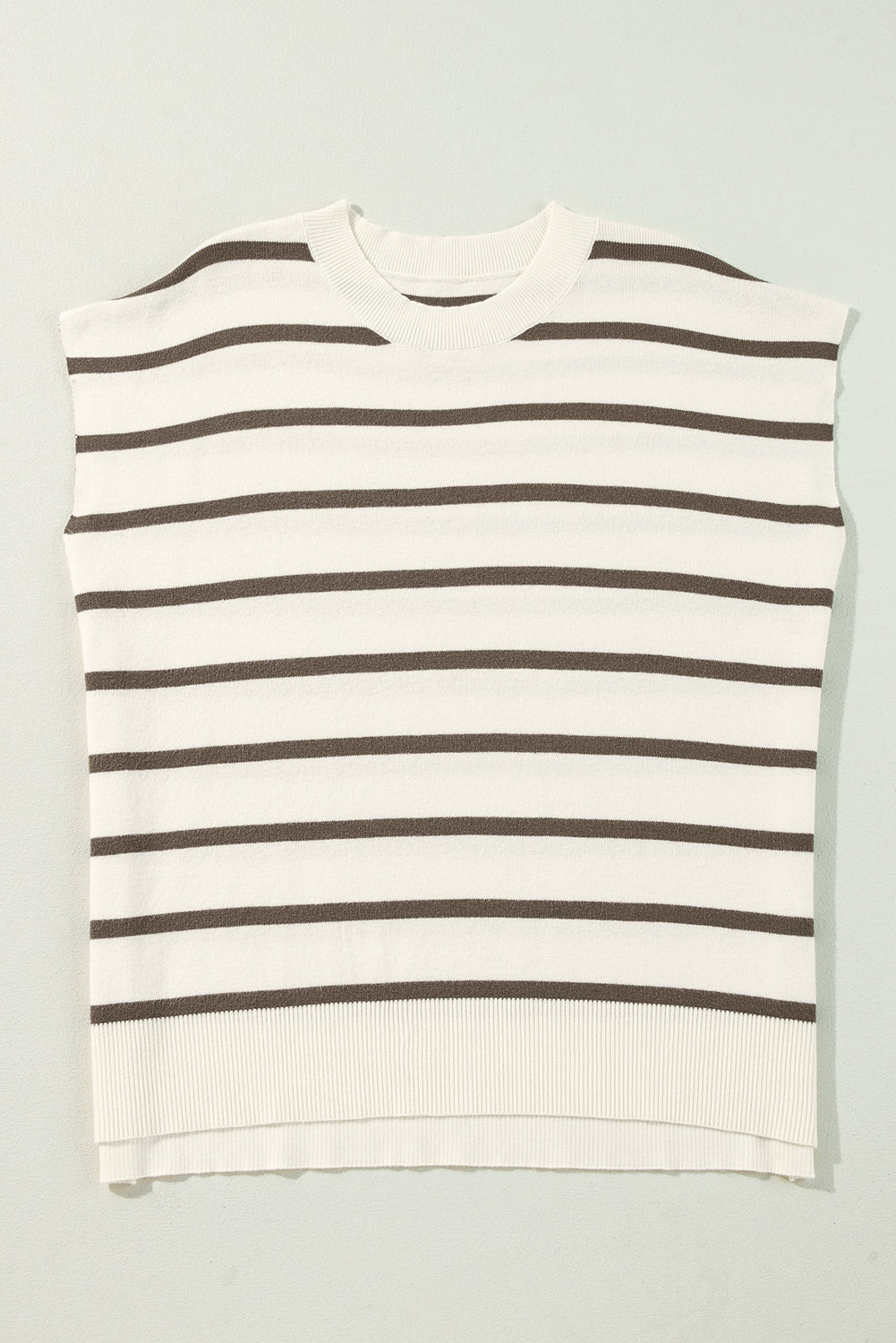 Stripe Side Slits Crewneck Short Sleeve Sweater Tee