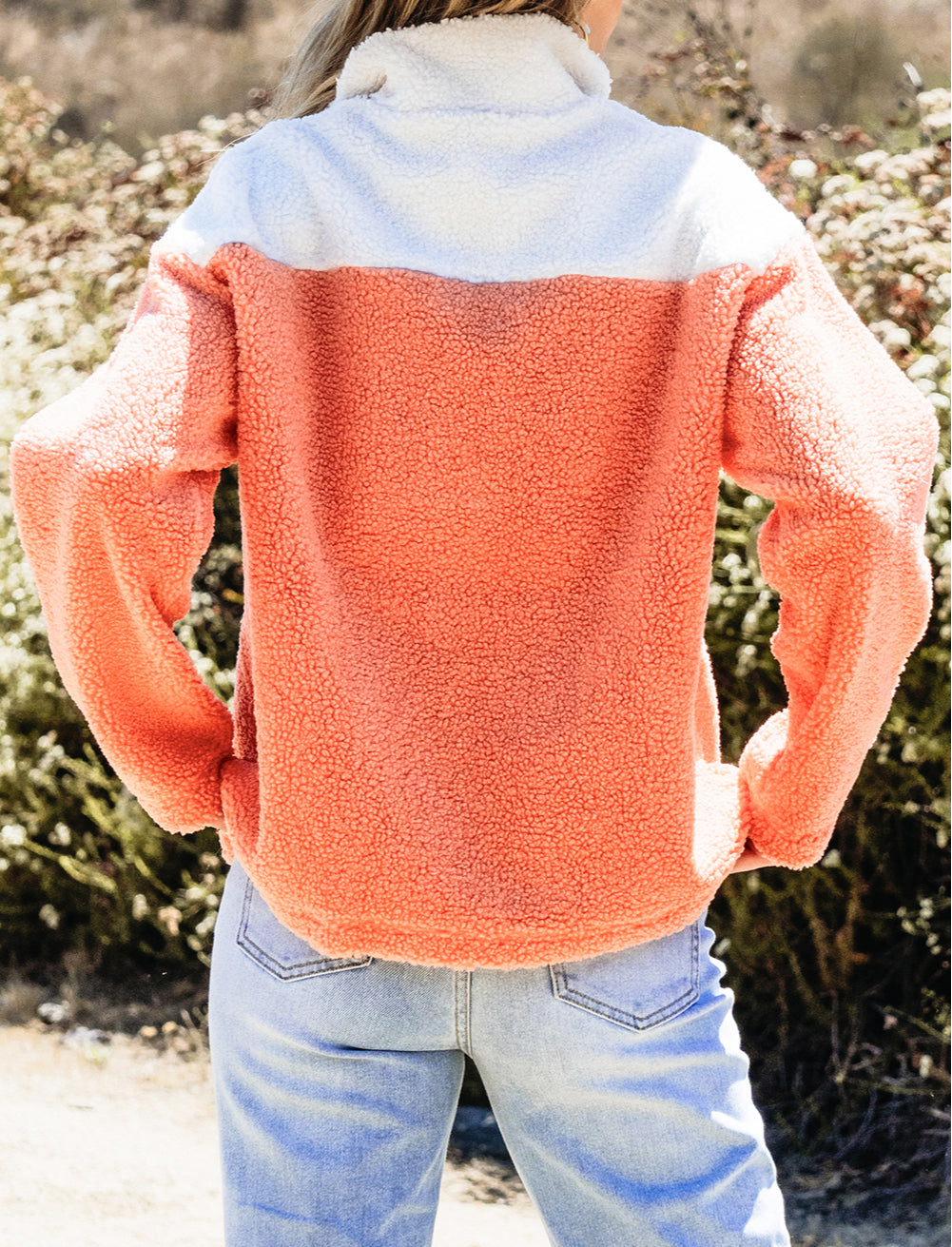 Colorblock Half Zipper Stand Neck Sherpa Sweatshirt