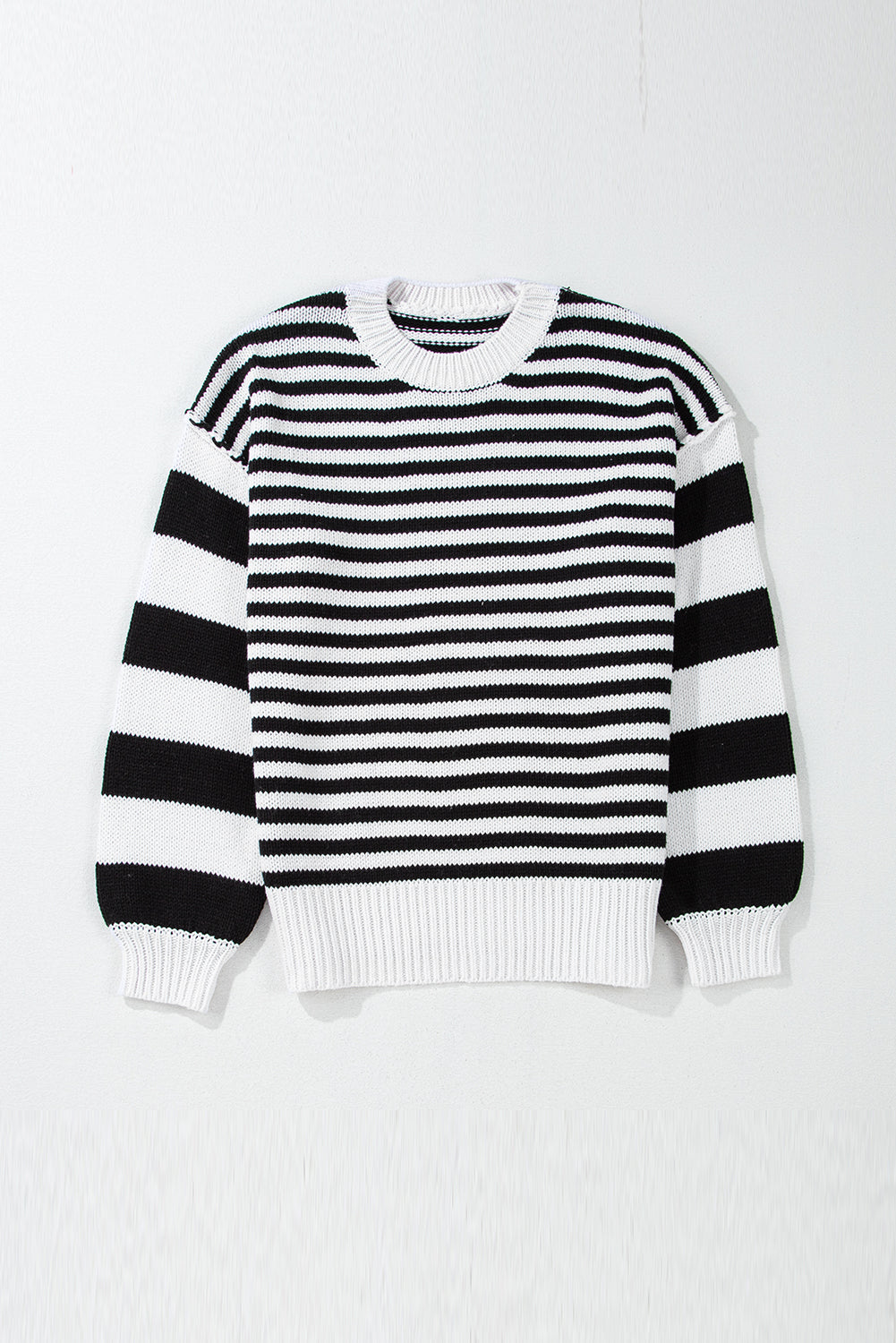 Striped Drop Shoulder Bishop Sleeve Knit Sweater