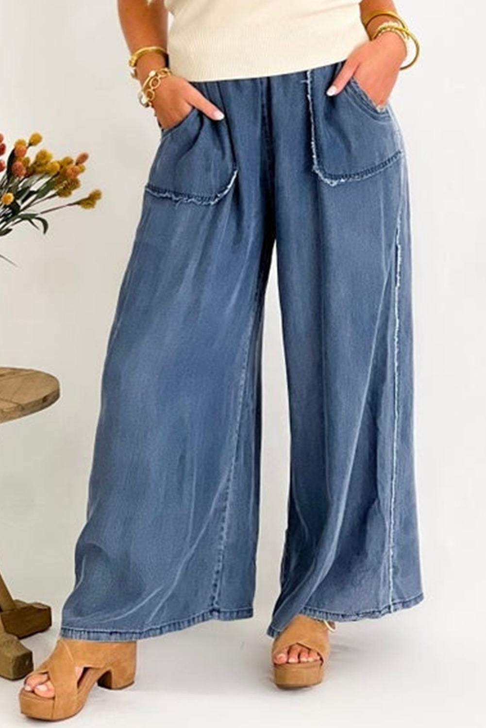 Washed Denim Chambray Loose Plus Size Pants