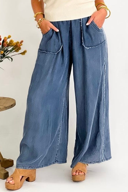 Washed Denim Chambray Loose Plus Size Pants