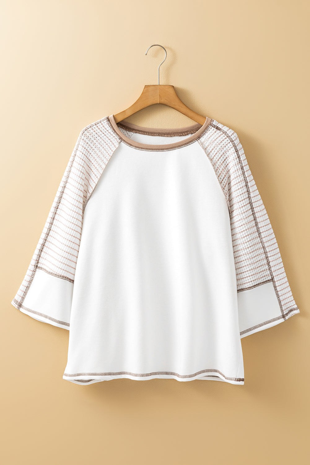 Striped Bracelet Sleeve Raglan Patchwork Top