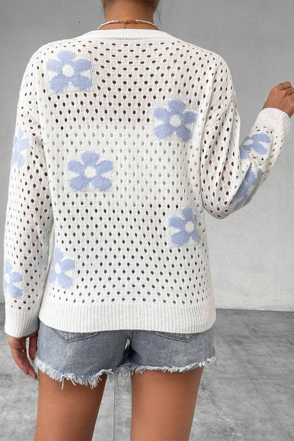 Flower Knit Hollow Out Open Short Cardigan