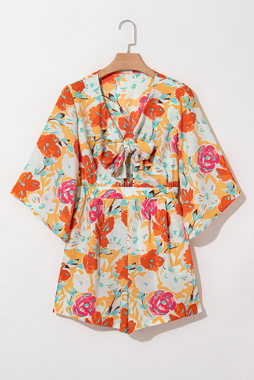 Blooming Floral Print Front Tie Romper