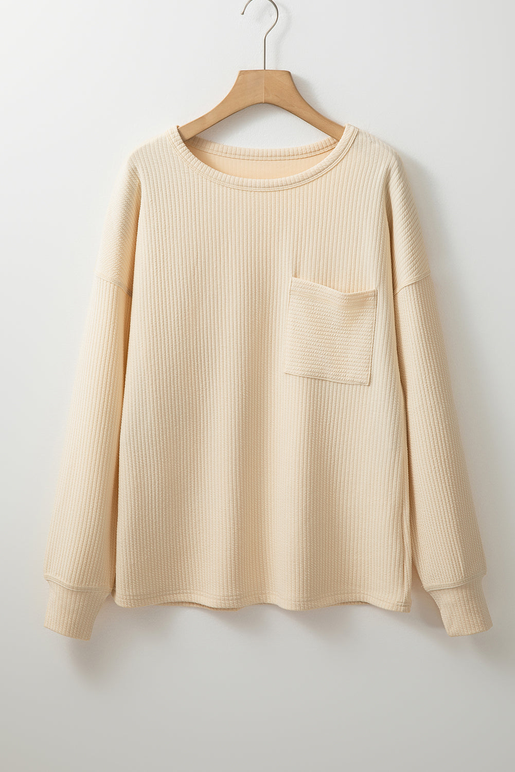 Clearly Aqua Solid Color Corded Drop Shoulder Long Sleeve Top
