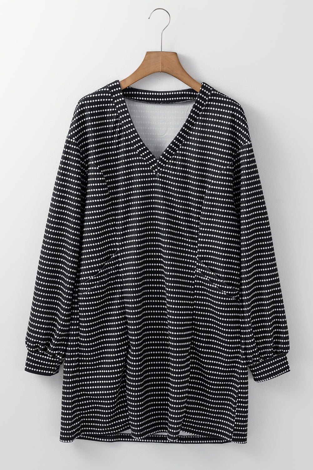 Striped V Neck Long Puff Sleeve Shift Dress