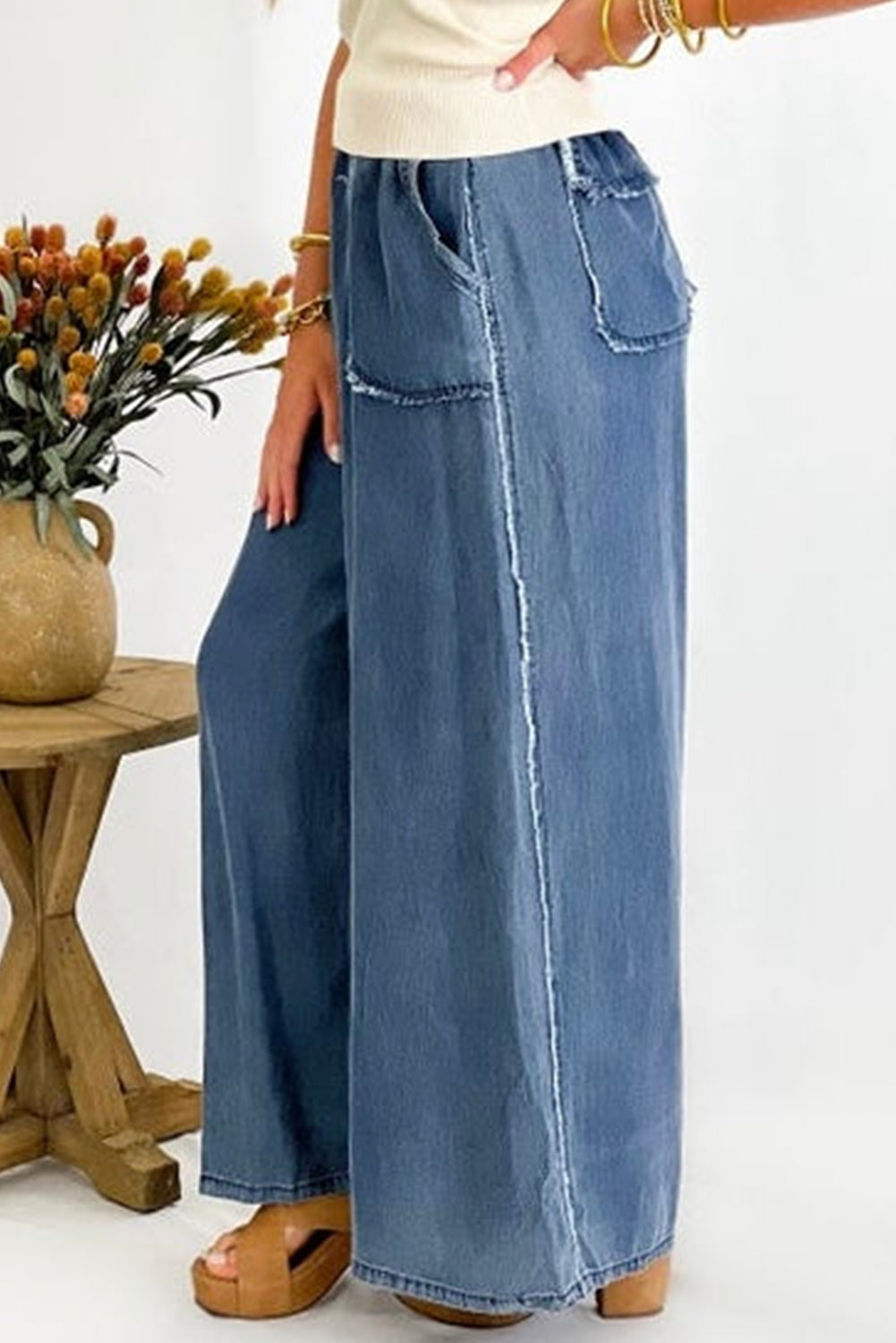 Washed Denim Chambray Loose Plus Size Pants