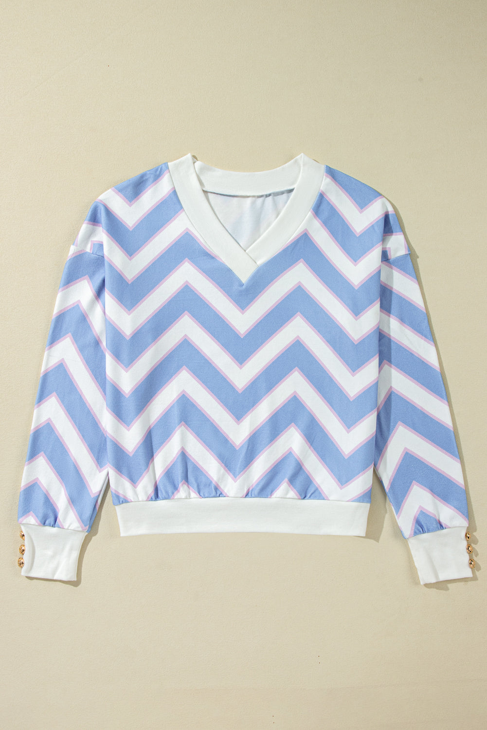 Zigzag Striped Print V Neck Oversized Top
