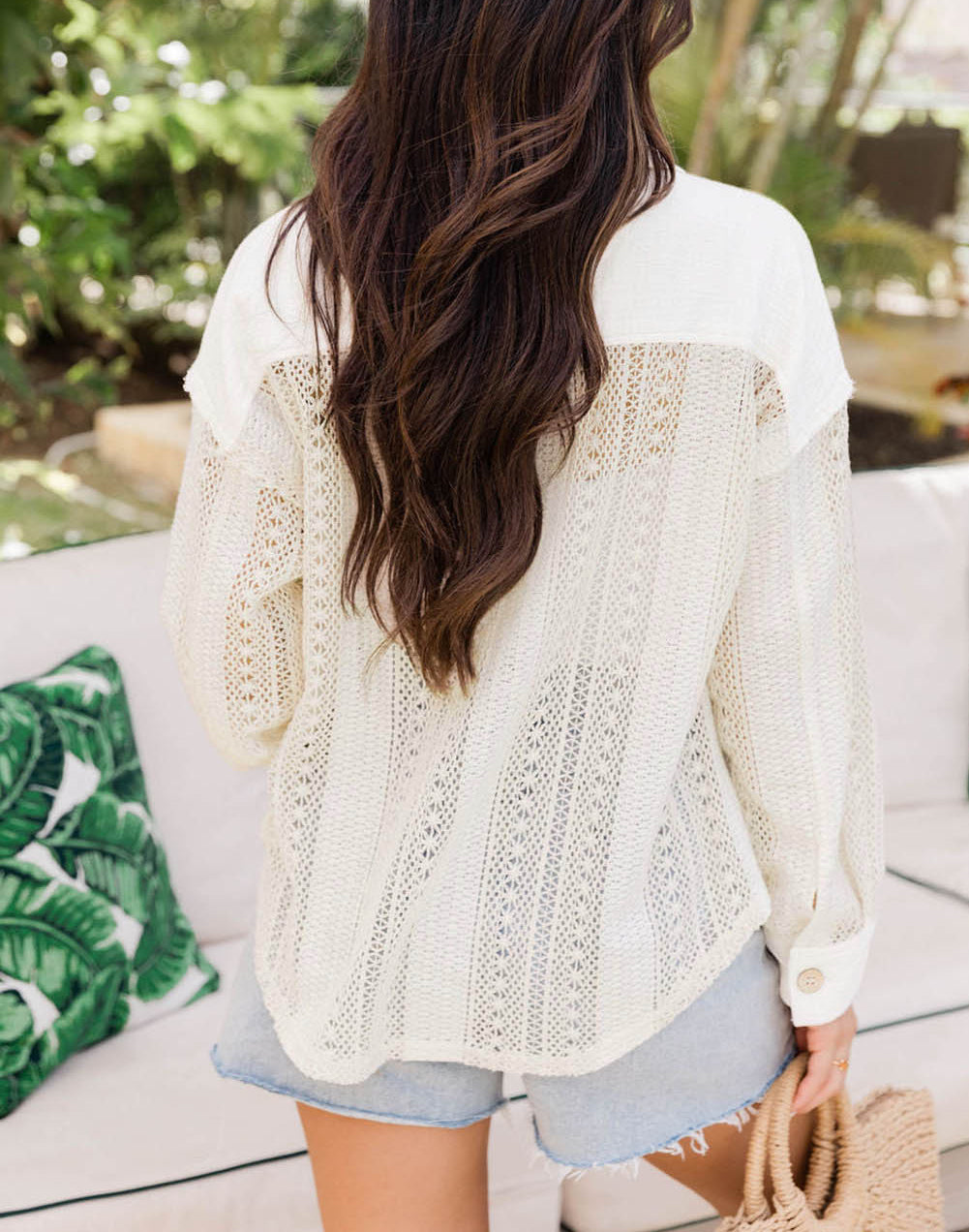 Lace See-through Button Collared Shacket