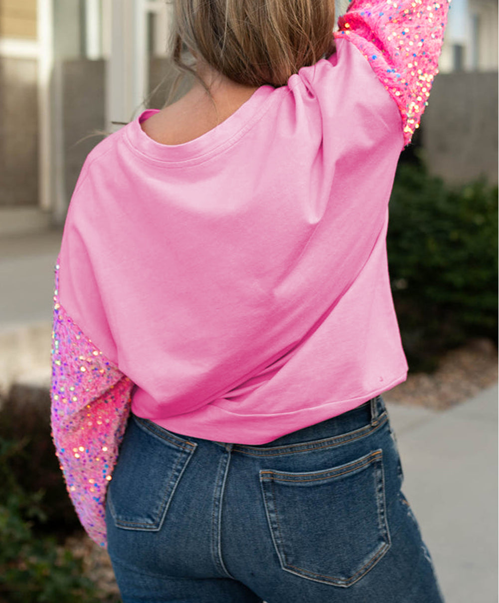 Plus Size Sequin Sleeve Drop Shoulder Sweatshirt