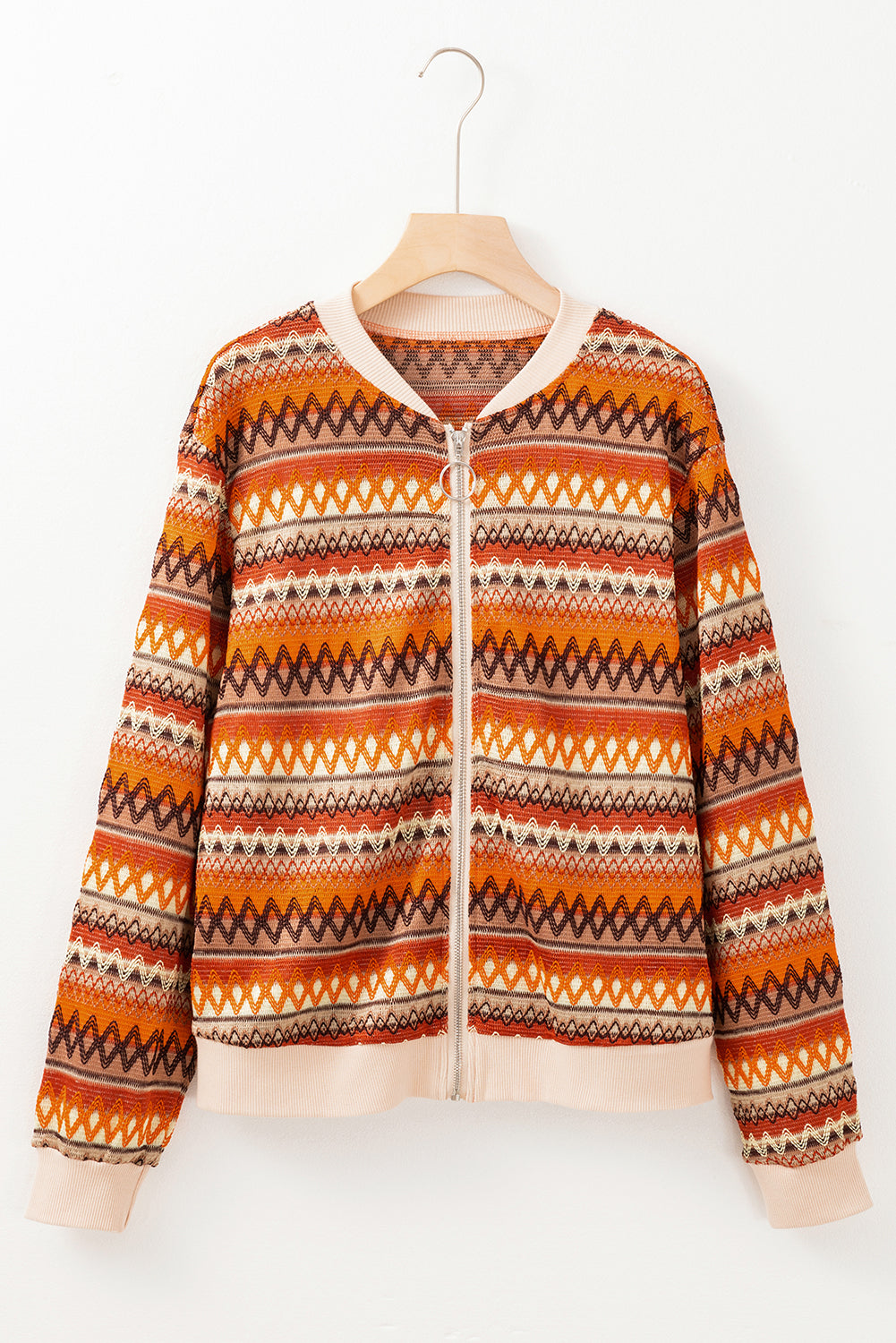 Boho Striped Zip Up Long Sleeve Jacket