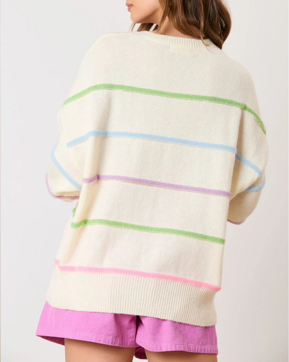 Rainbow Stripes Drop Shoulder Baggy Henley Sweater