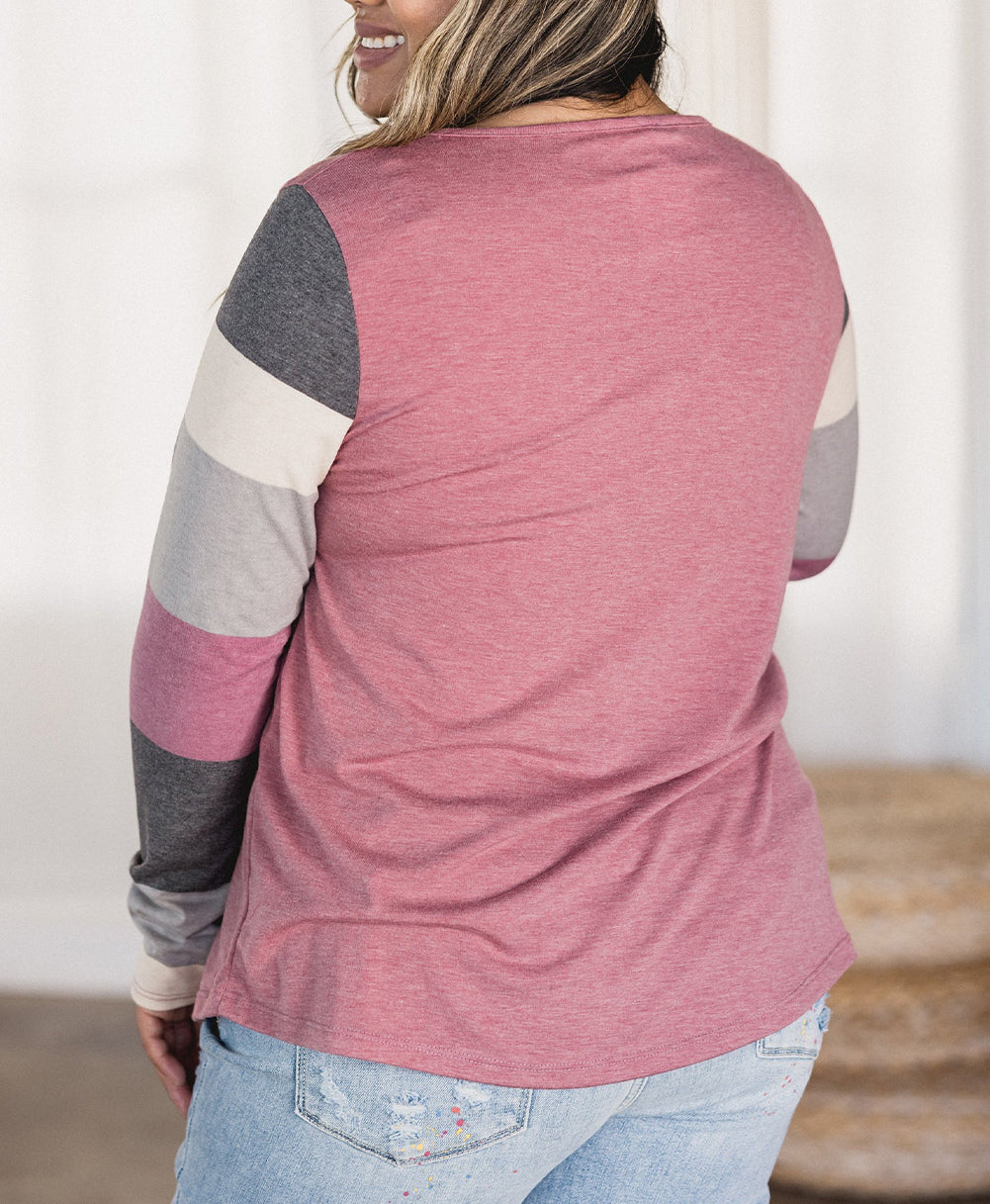Candy Striping Sleeve Plus Size Top