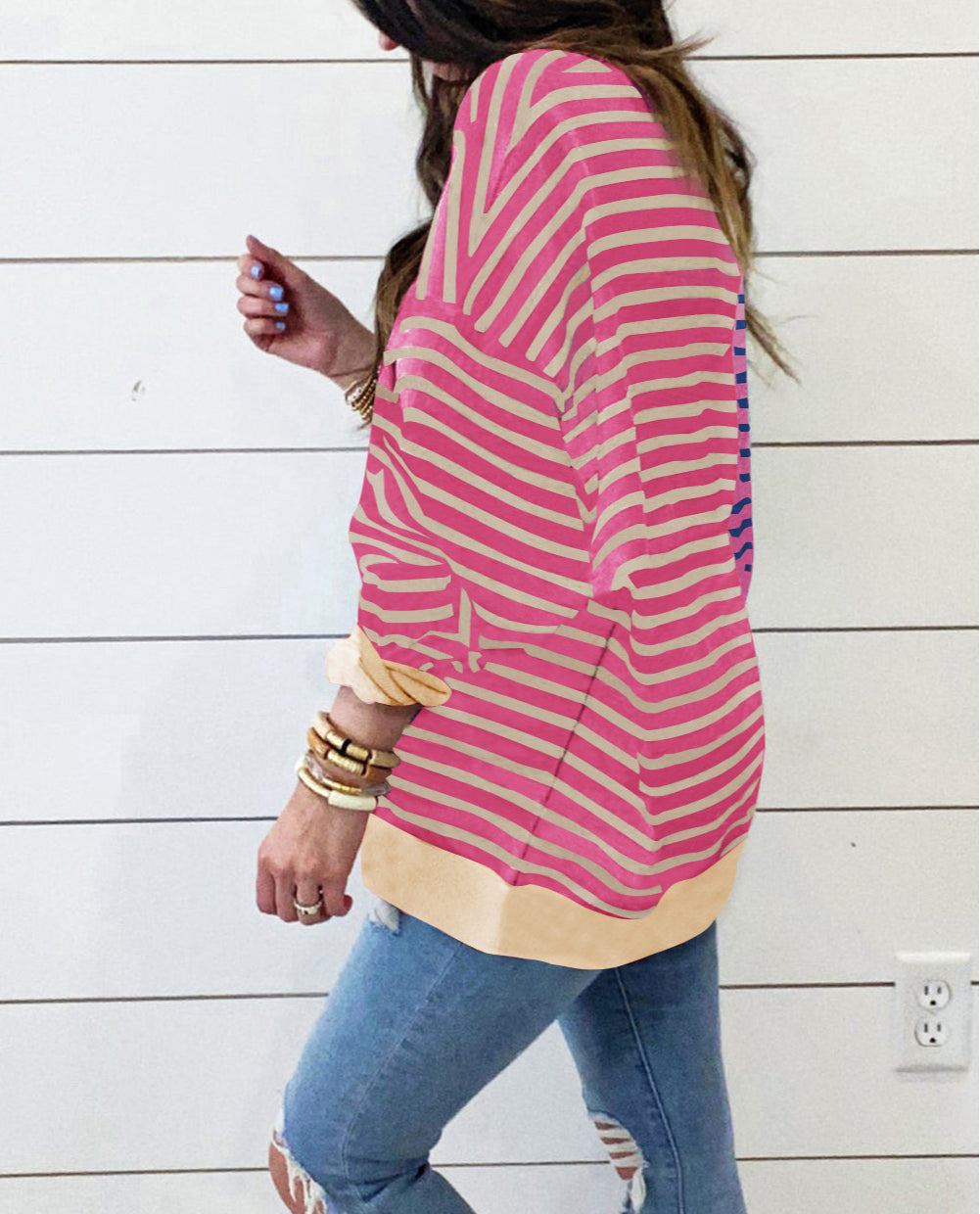 Stripe Casual Stripe Colorblock Drop Shoulder Oversize Sweatshirt