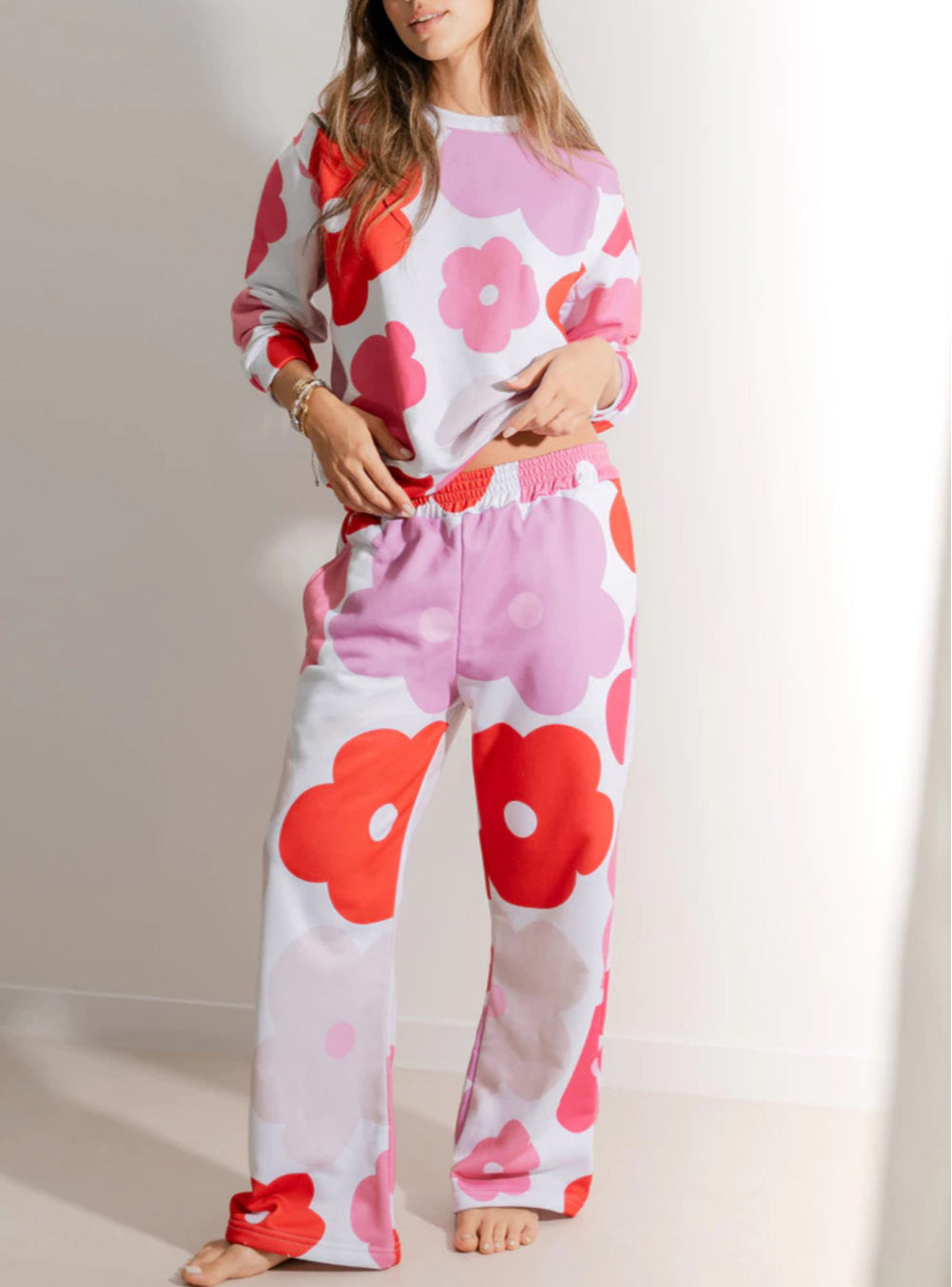 Floral Print Pullover Top Sweatpants Lounge Set