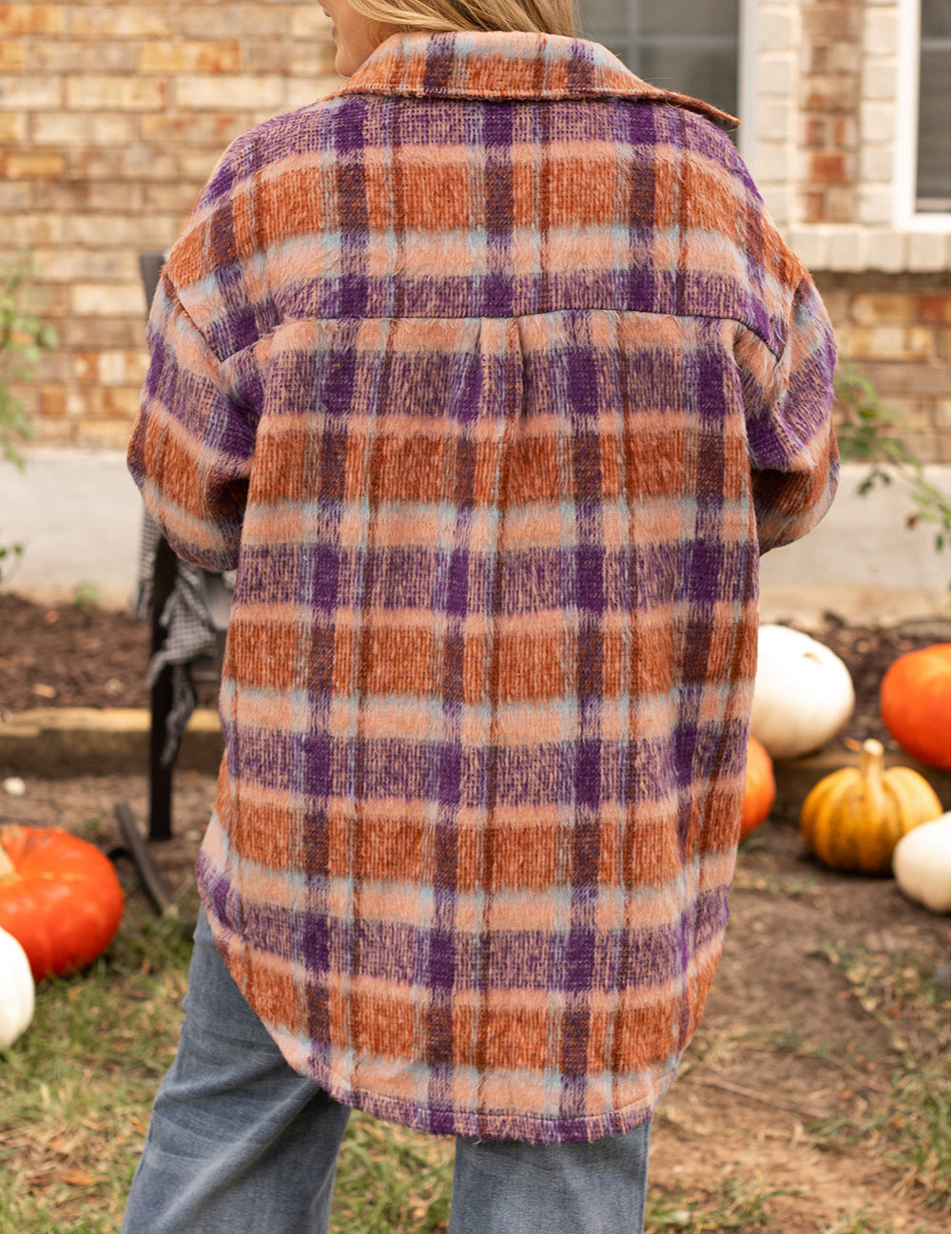 Plus Size Plaid Print Collared Button up Jacket