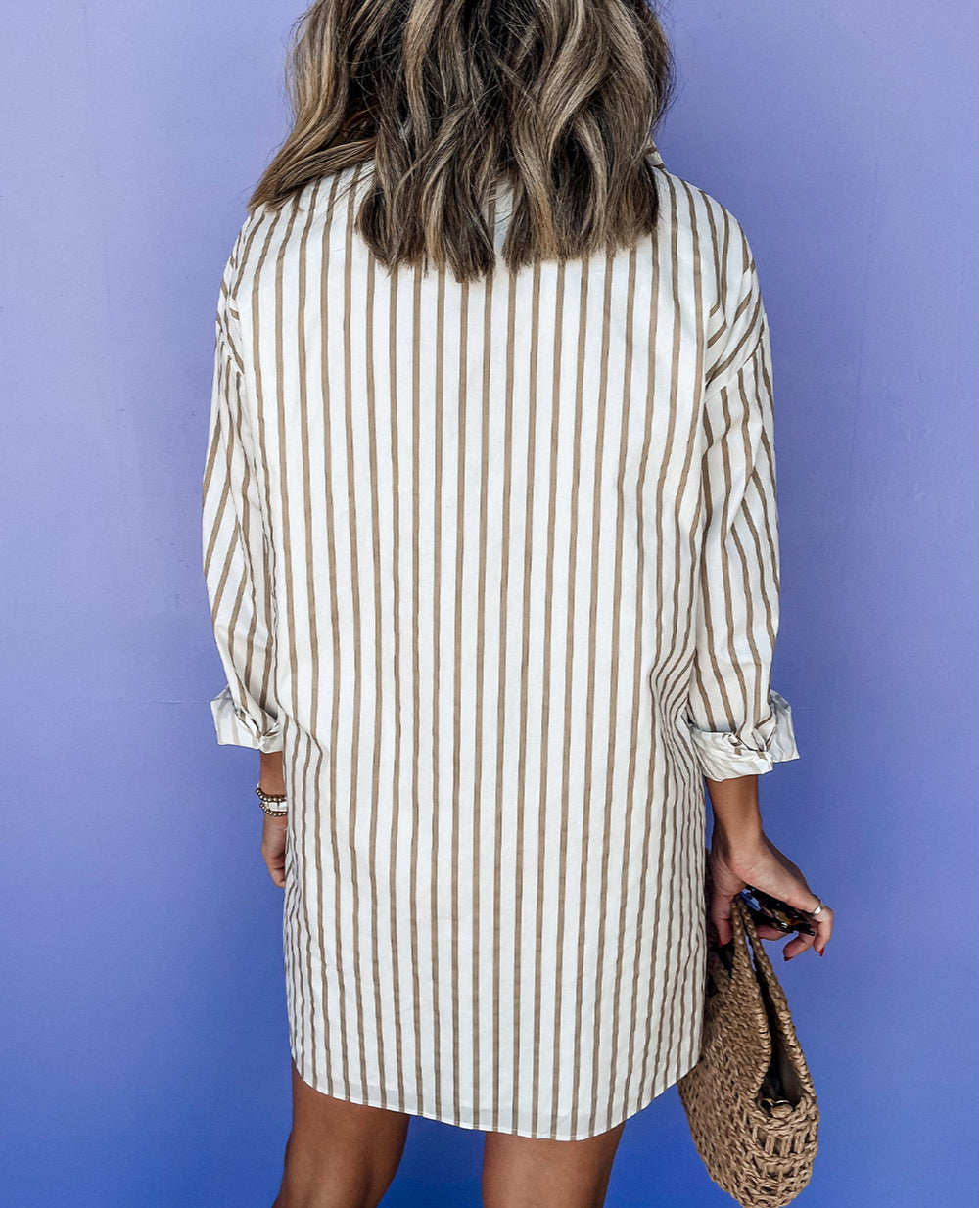 Stripe Long Sleeve Button Up Mini Shirt Dress