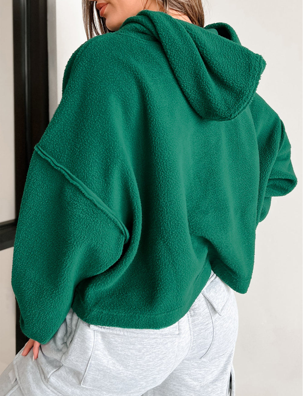 Sherpa Fleece Drop Shoulder Hoodie