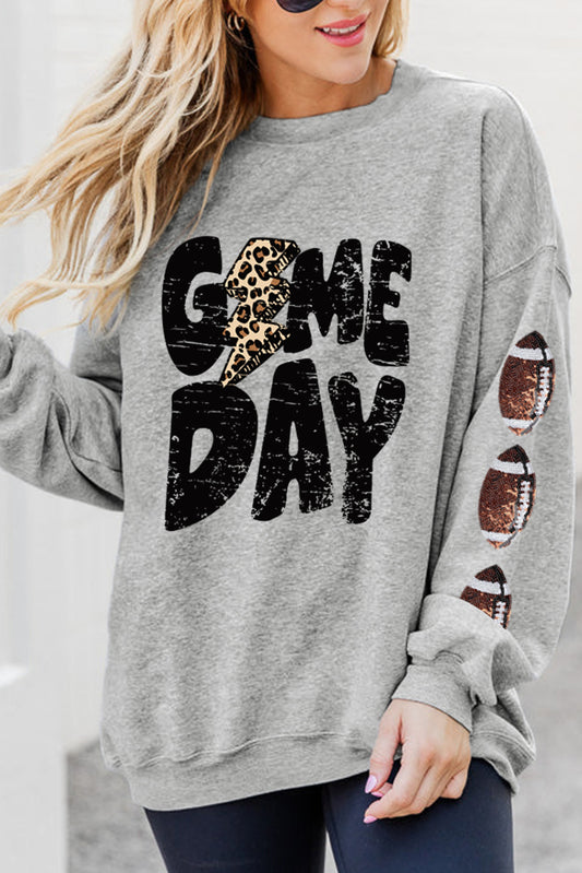 GAME DAY Sequin Rugby Football Drop Shoulder Sweatshirt