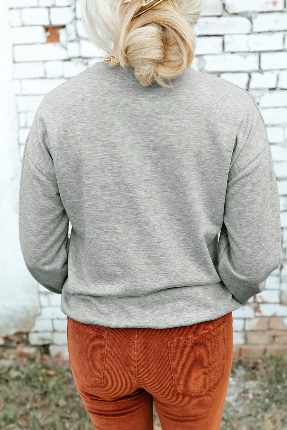 THANKSFUL Shiny Letter Printed Graphic Sweatshirt