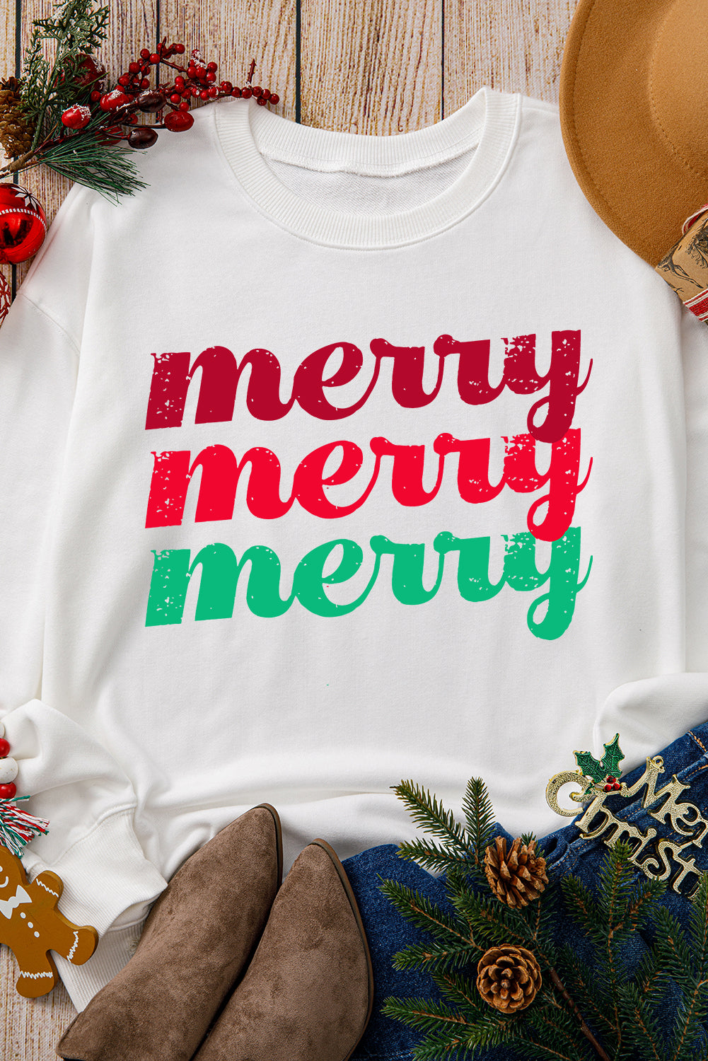 merry merry merry Printed Christmas Sweatshirt