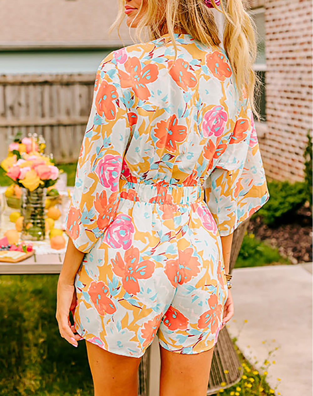 Blooming Floral Print Front Tie Romper