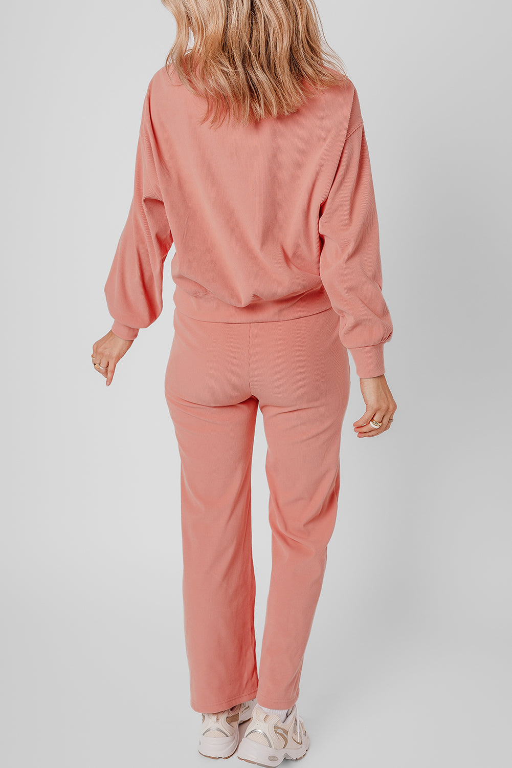 Ribbed Knit Drop Shoulder Pocketed Two Piece Lounge Set