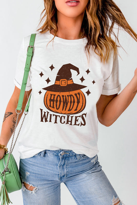 HOWDY WITCHES Pumpkin Graphic Halloween T Shirt