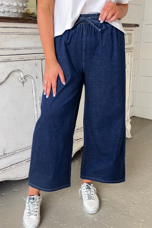 Plus Size Drawstring High Waist Wide Leg Casual Jeans