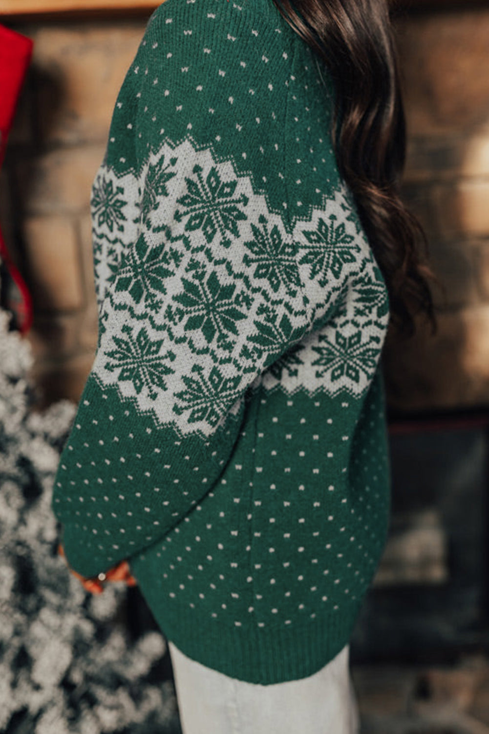 Christmas Snowflake Pattern Drop Shoulder Plus Size Sweater