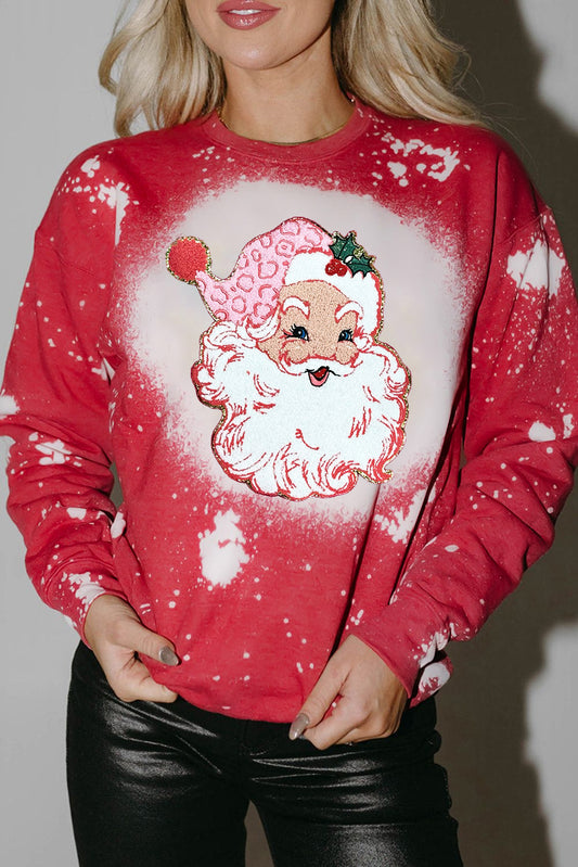 Santa Claus Tie Dye Printed Crewneck Long Sleeve Top
