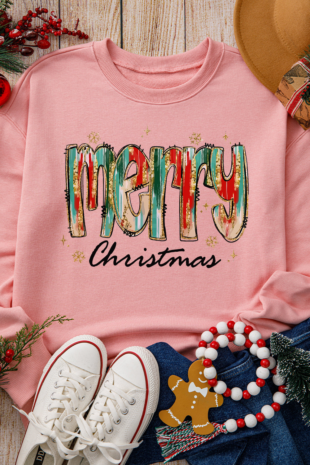 Merry Christmas Print Drop Shoulder Sweatshirt