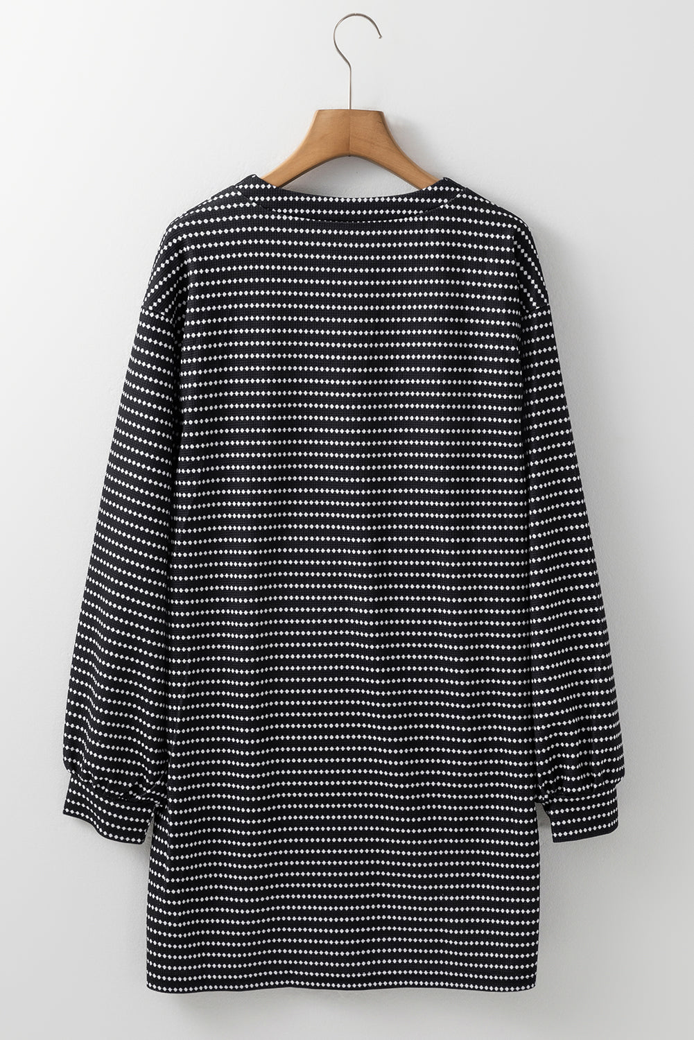 Striped V Neck Long Puff Sleeve Shift Dress