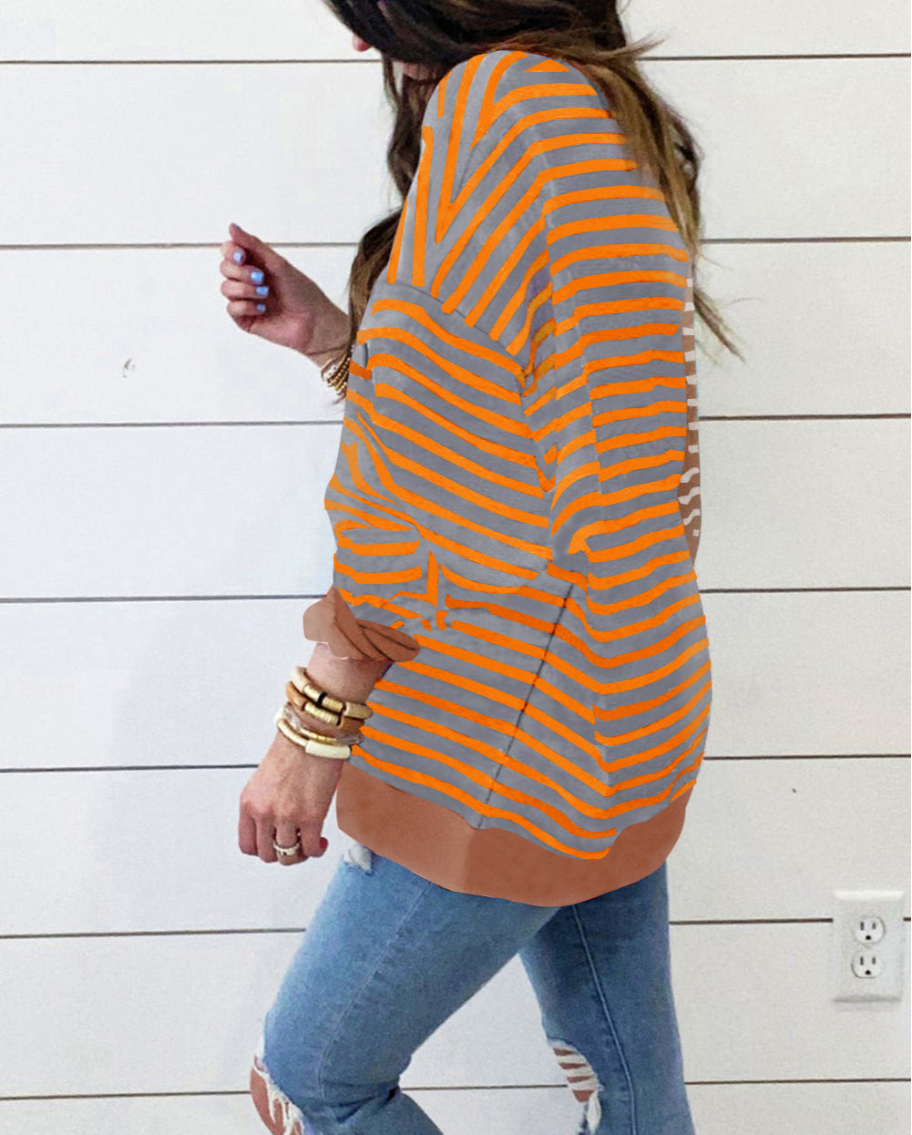 Stripe Casual Stripe Colorblock Drop Shoulder Oversize Sweatshirt