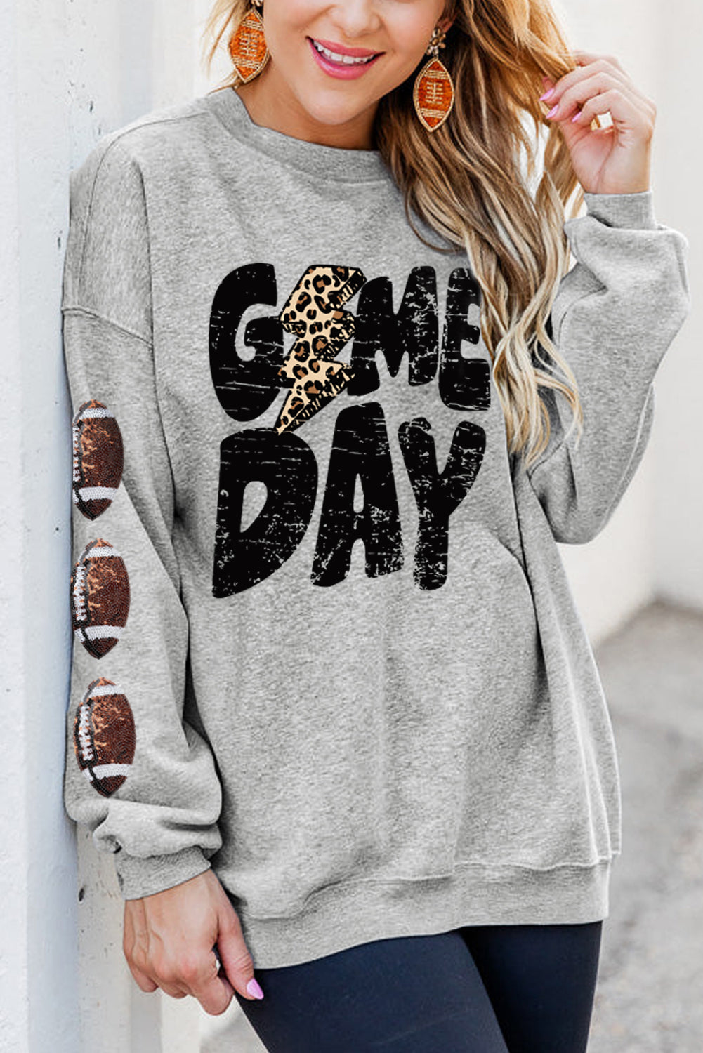GAME DAY Sequin Rugby Football Drop Shoulder Sweatshirt