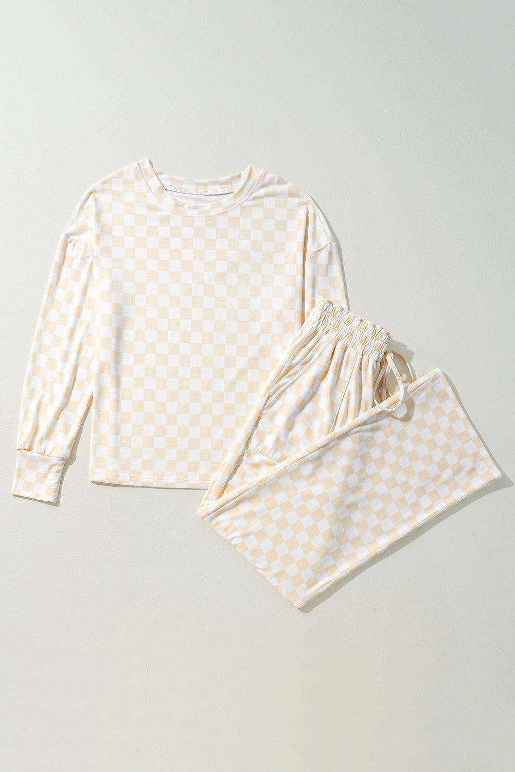 Checkered Print Long Sleeve Top and Pants Lounge Set
