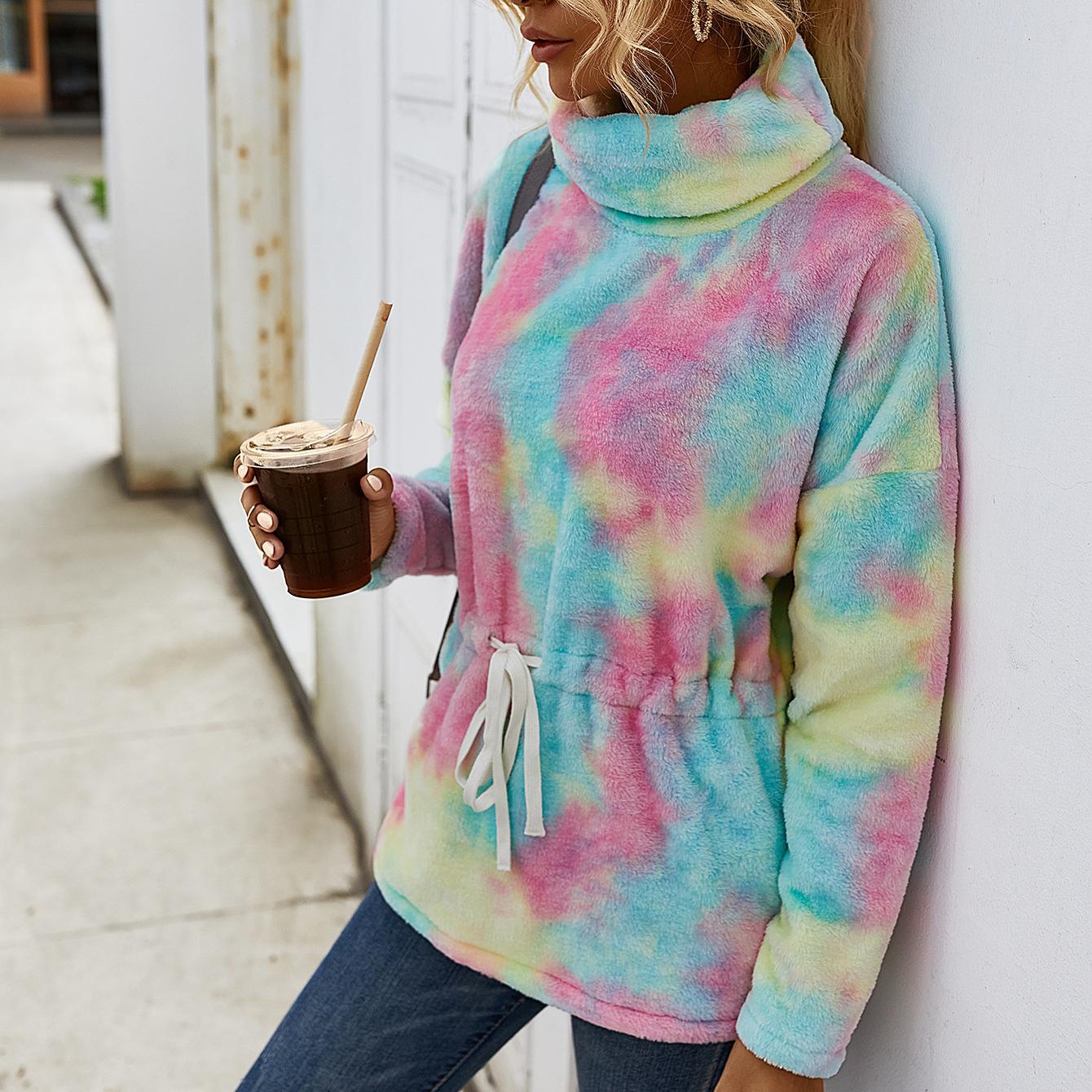 Autumn and winter high neck tie-dye sweater