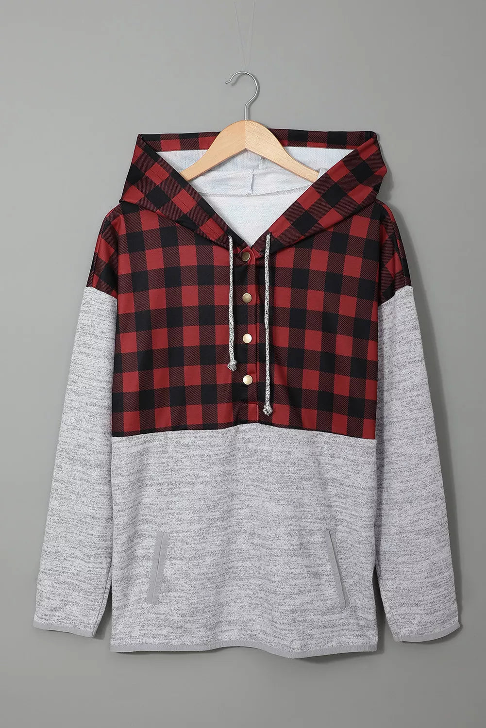 Plaid Splicing Pocketed Hoodie