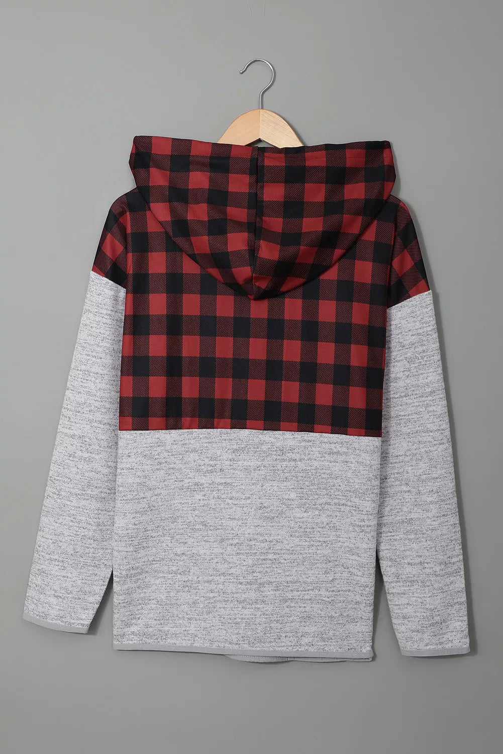 Plaid Splicing Pocketed Hoodie