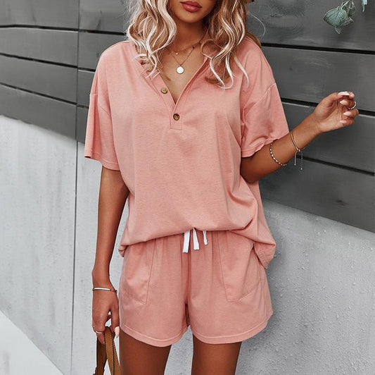 Solid color knitted cotton short blouse