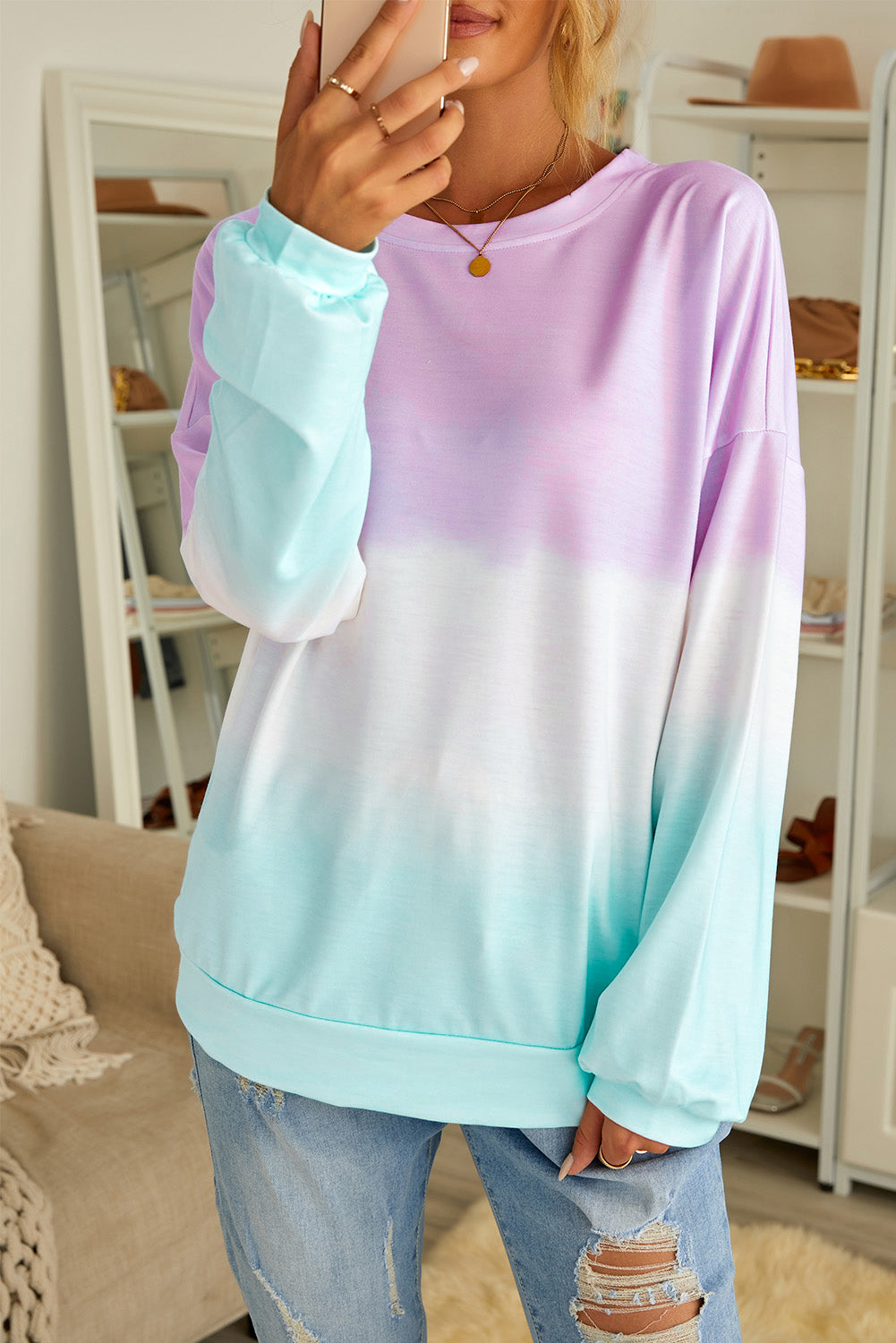 Color Block Tie Dye Pullover Sweatshirt